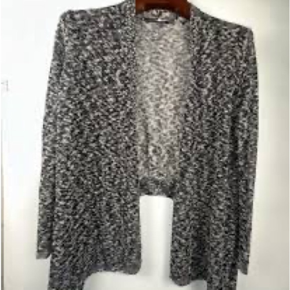 Elie Tahari Marled Black and White Open-Front Women's Cardigan